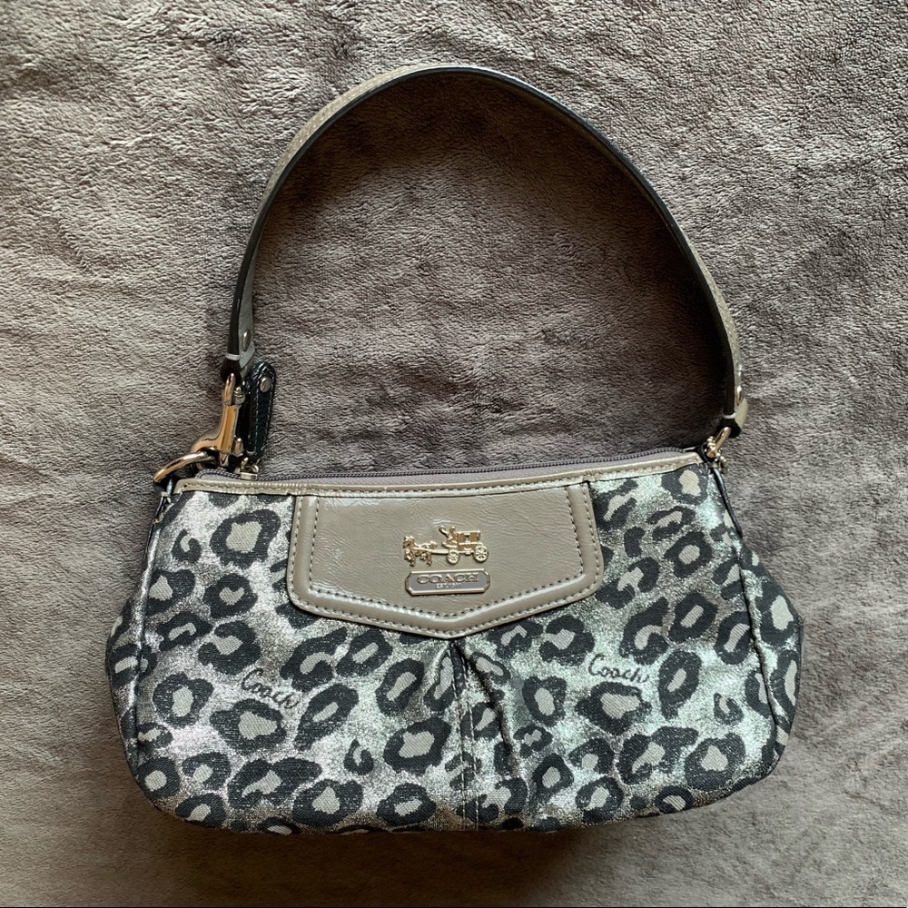 Coach Madison Ocelot Leopard Print OP Art Wristlet Minibag Black & Silver